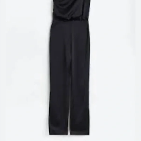 H&M Black Satin Asymmetrical One Shoulder Rhinestone Jeweled Strap Jumpsuit NWT - Picture 3 of 14